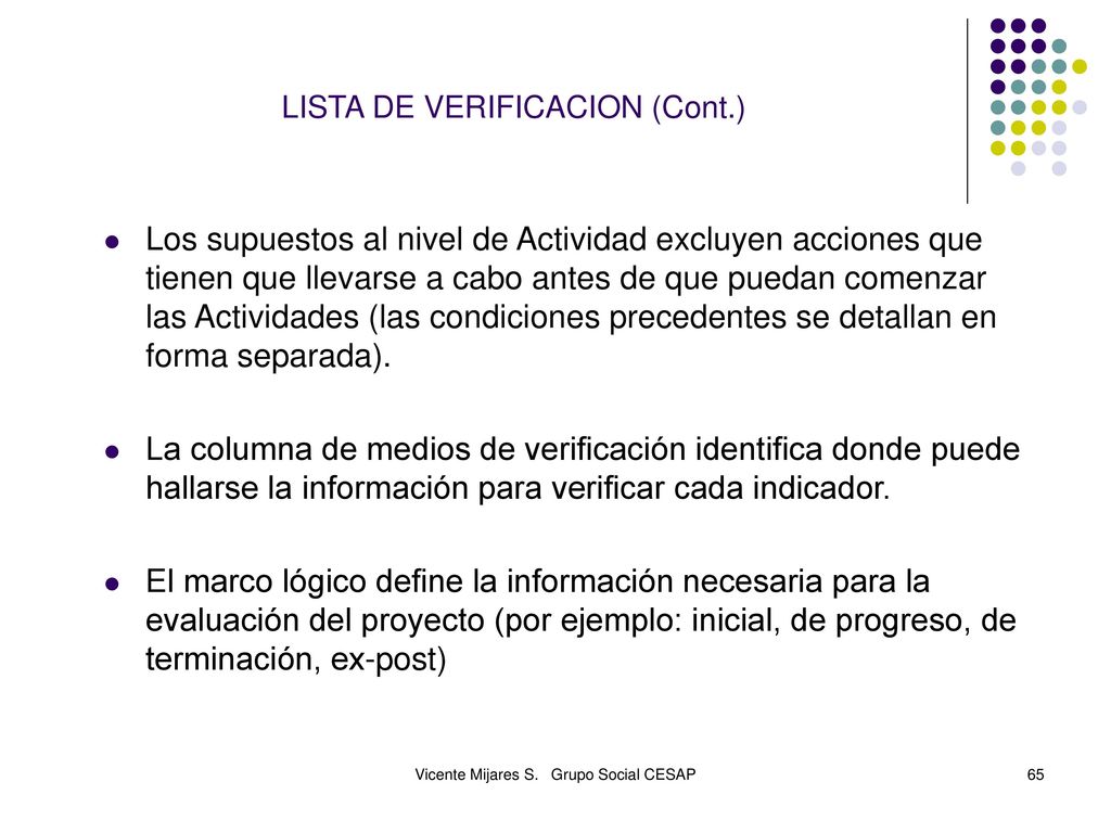 LISTA DE VERIFICACION (Cont.)