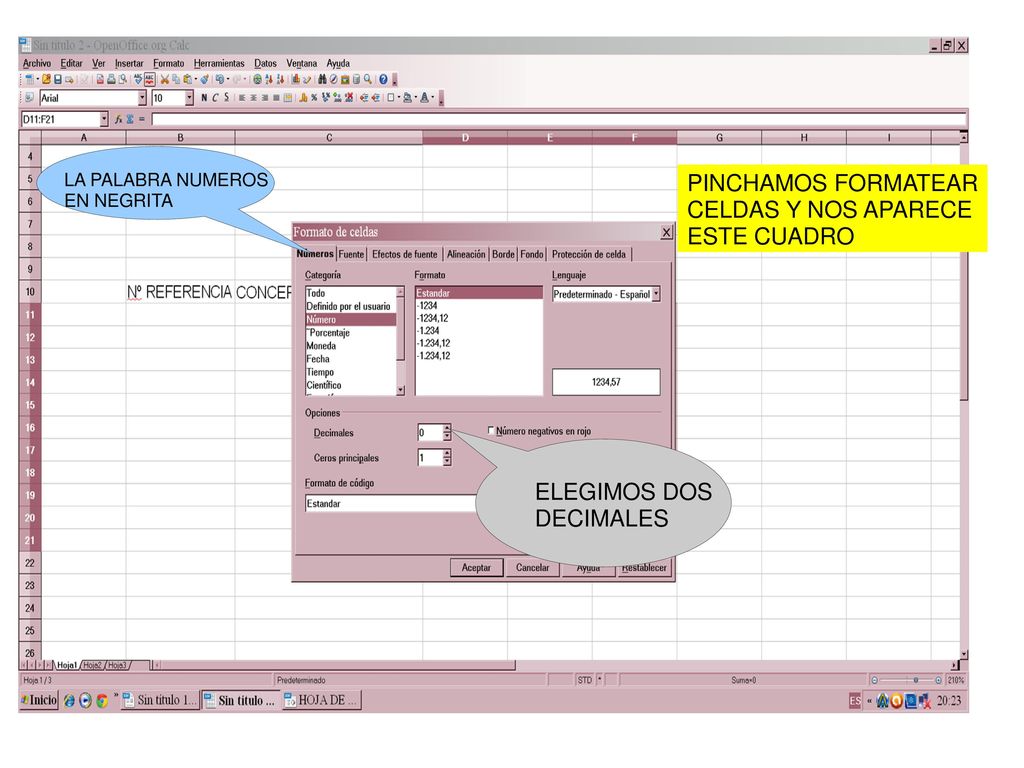 PINCHAMOS FORMATEAR CELDAS Y NOS APARECE ESTE CUADRO ELEGIMOS DOS