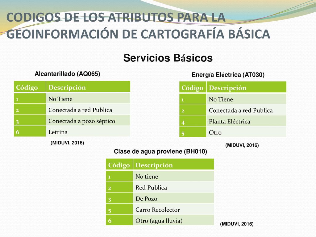 CODIGOS DE LOS ATRIBUTOS PARA LA GEOINFORMACIÓN DE CARTOGRAFÍA BÁSICA