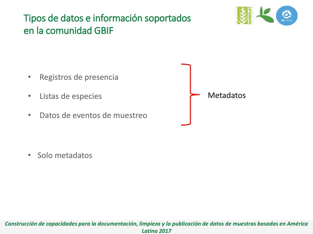 Tipos de datos e información soportados en la comunidad GBIF