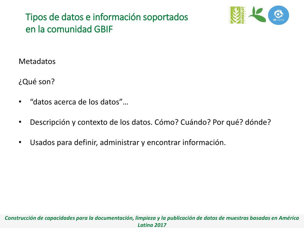 Tipos de datos e información soportados en la comunidad GBIF