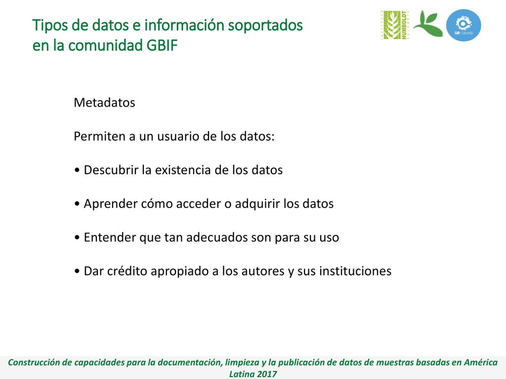 Tipos de datos e información soportados en la comunidad GBIF