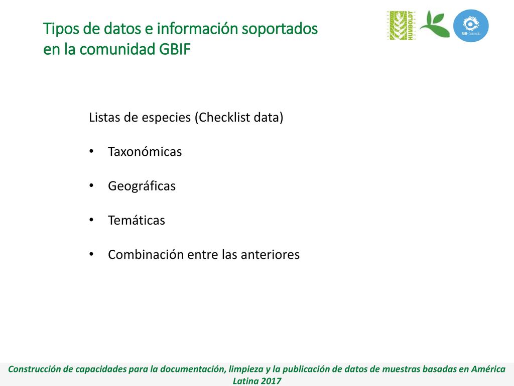 Tipos de datos e información soportados en la comunidad GBIF