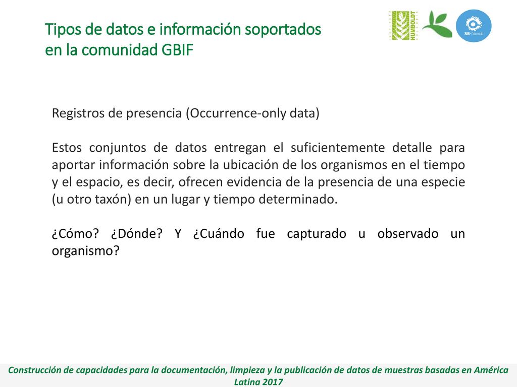 Tipos de datos e información soportados en la comunidad GBIF