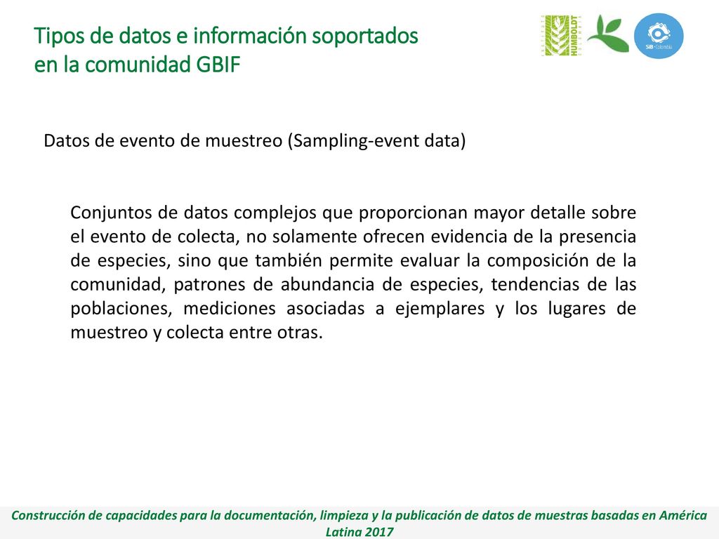 Tipos de datos e información soportados en la comunidad GBIF