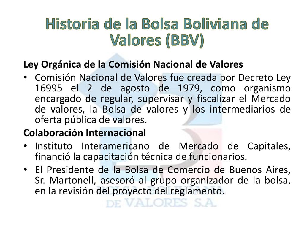 Historia de la Bolsa Boliviana de Valores (BBV)