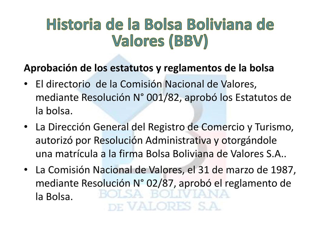 Historia de la Bolsa Boliviana de Valores (BBV)