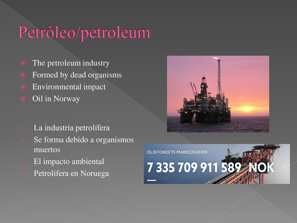Petròleo/petroleum The petroleum industry Formed by dead organisms