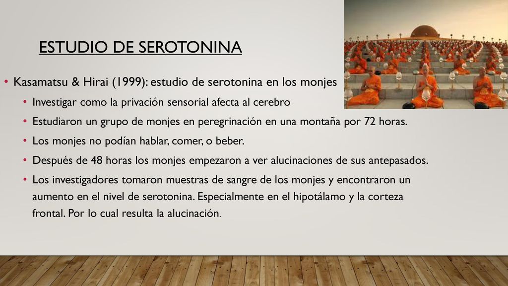 Estudio de Serotonina Kasamatsu & Hirai (1999): estudio de serotonina en los monjes. Investigar como la privación sensorial afecta al cerebro.