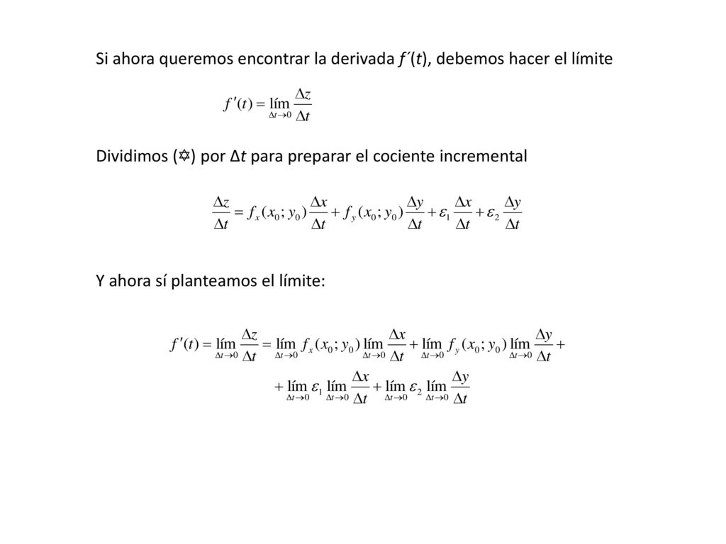 Si ahora queremos encontrar la derivada f´(t), debemos hacer el límite