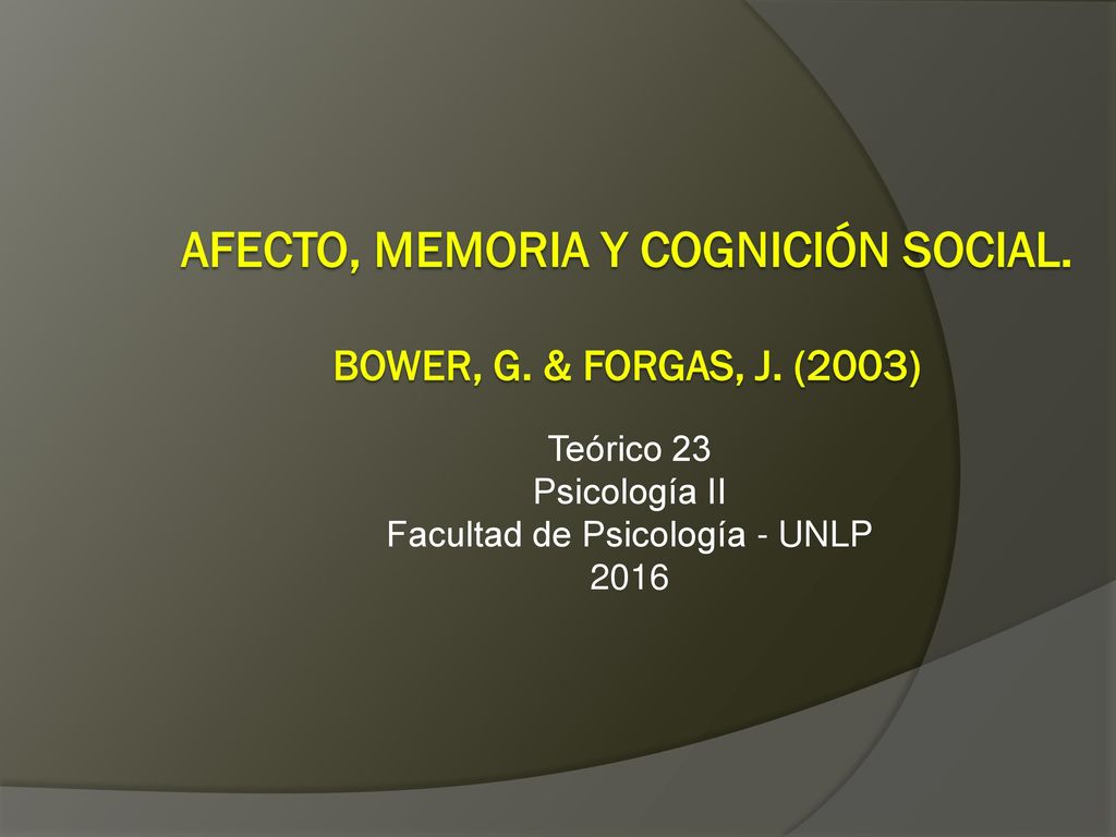 Afecto, memoria y cognición social. Bower, G. & Forgas, J. (2003)