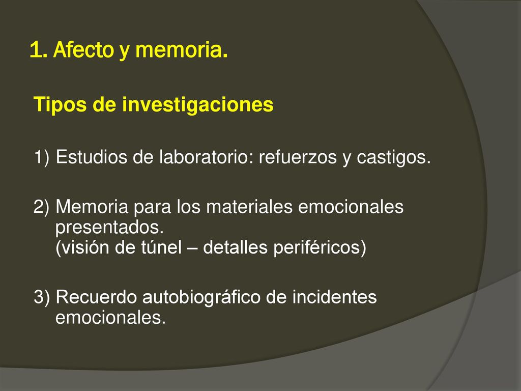 1. Afecto y memoria. Tipos de investigaciones