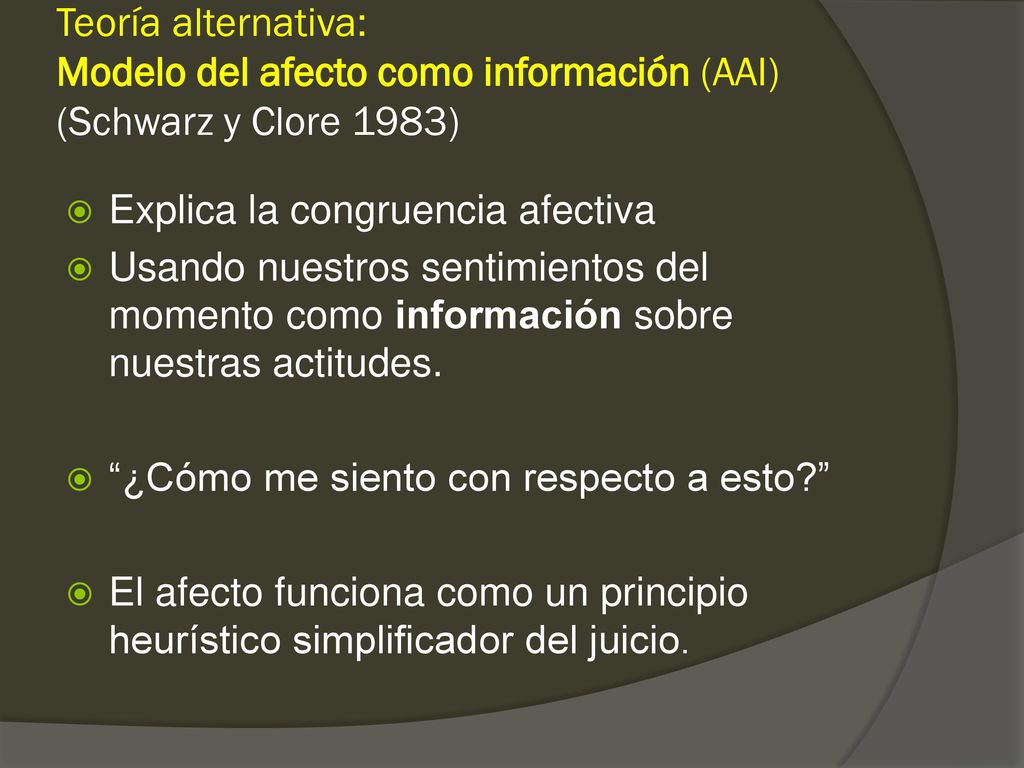 Teoría alternativa: Modelo del afecto como información (AAI) (Schwarz y Clore 1983)