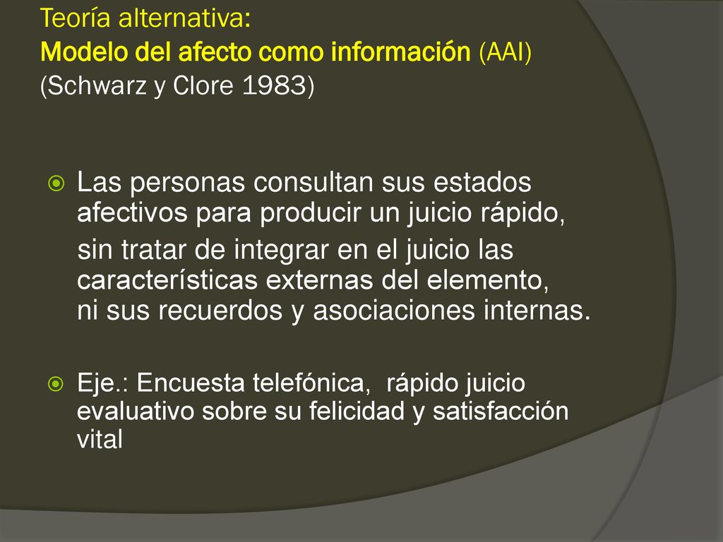 Teoría alternativa: Modelo del afecto como información (AAI) (Schwarz y Clore 1983)