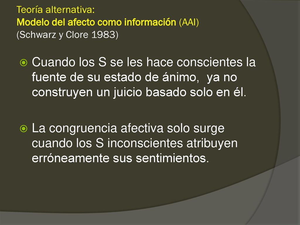 Teoría alternativa: Modelo del afecto como información (AAI) (Schwarz y Clore 1983)