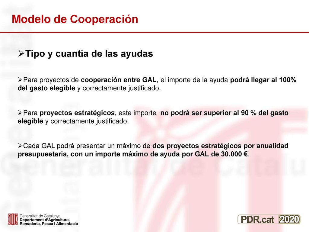 Modelo de Cooperación Tipo y cuantía de las ayudas