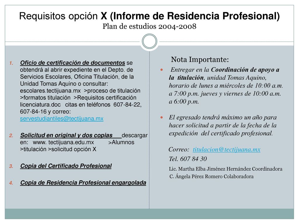 Requisitos opción X (Informe de Residencia Profesional) Plan de estudios