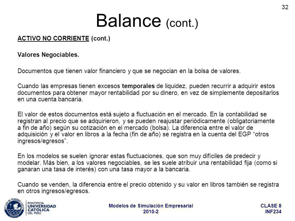 Balance (cont.) ACTIVO NO CORRIENTE (cont.) Valores Negociables.