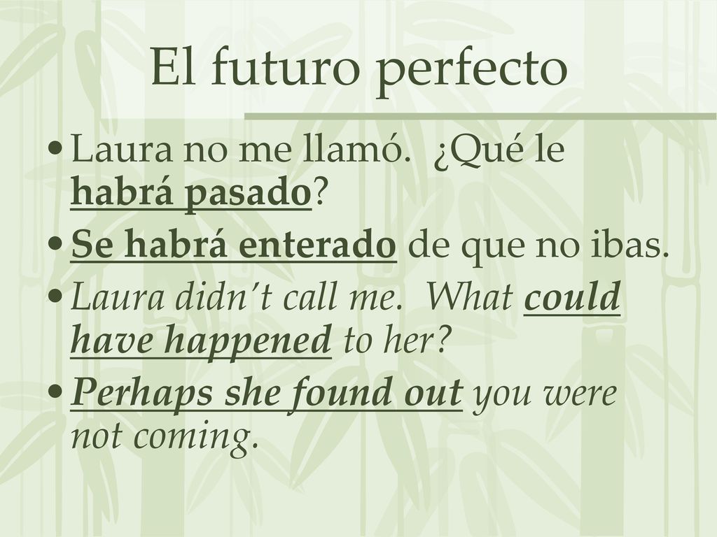 El futuro perfecto Laura no me llamó. ¿Qué le habrá pasado