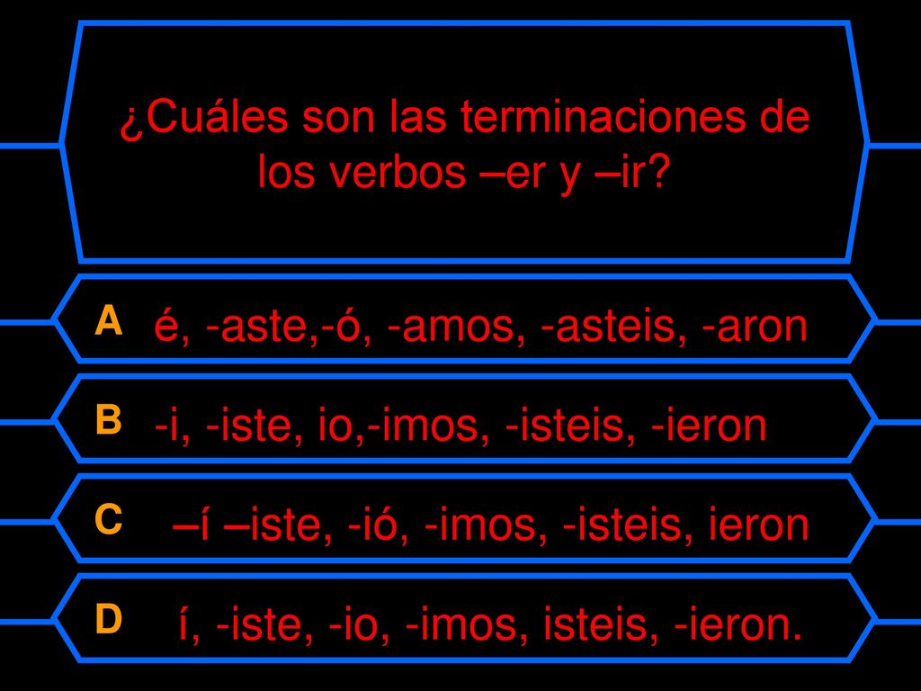 ¿Cuáles son las terminaciones de los verbos –er y –ir