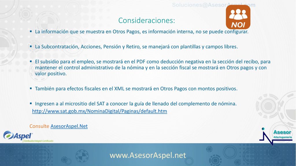 Consideraciones: La información que se muestra en Otros Pagos, es información interna, no se puede configurar.