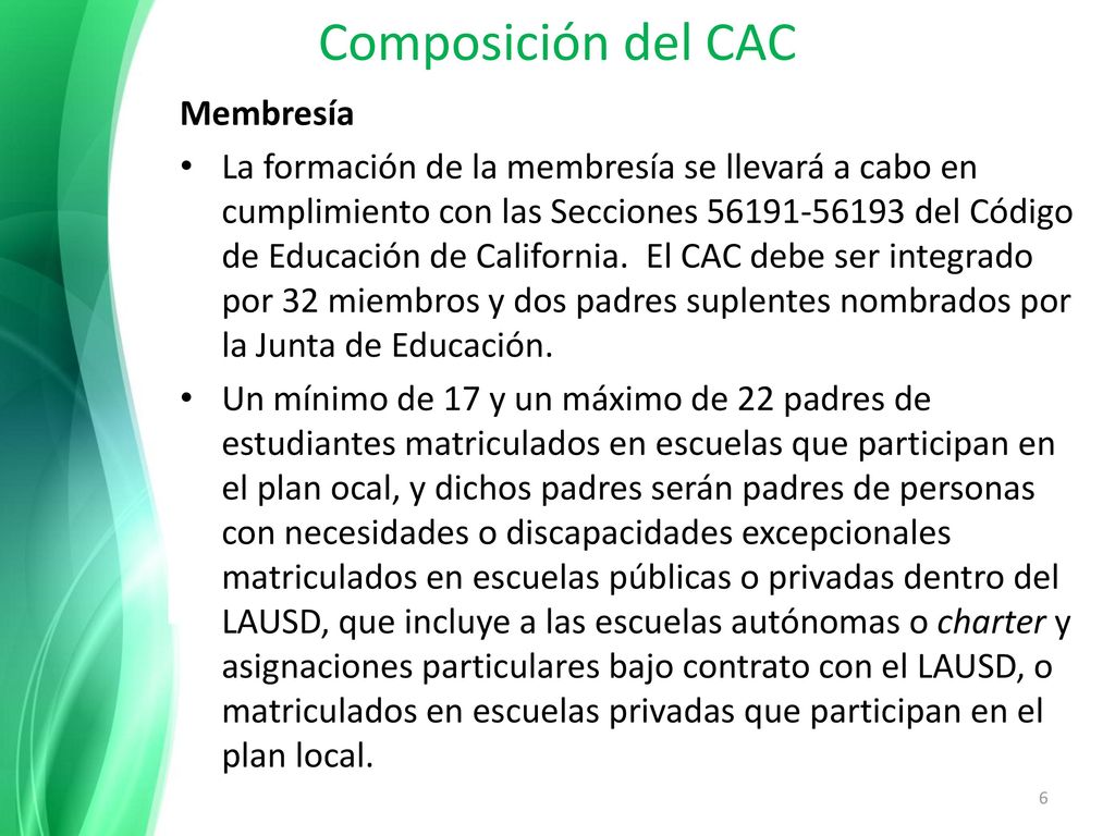 Composición del CAC Membresía