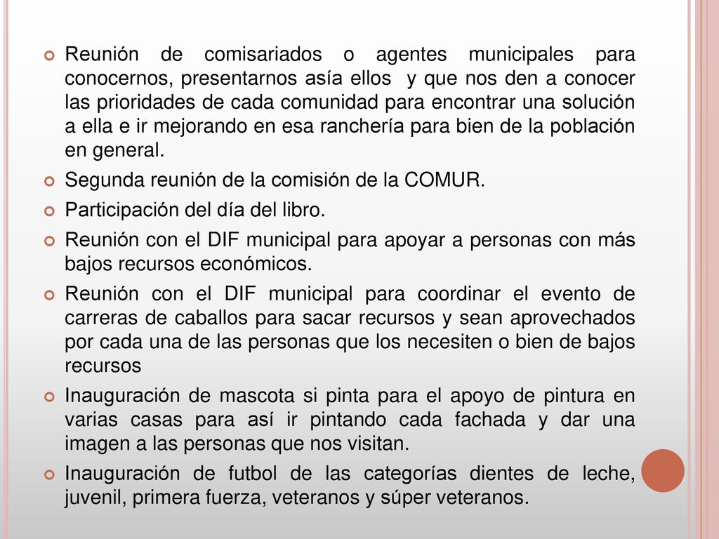 Reunión de comisariados o agentes municipales para conocernos, presentarnos asía ellos y que nos den a conocer las prioridades de cada comunidad para encontrar una solución a ella e ir mejorando en esa ranchería para bien de la población en general.