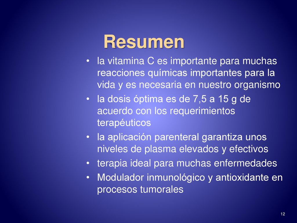 Resumen la vitamina C es importante para muchas reacciones químicas importantes para la vida y es necesaria en nuestro organismo.