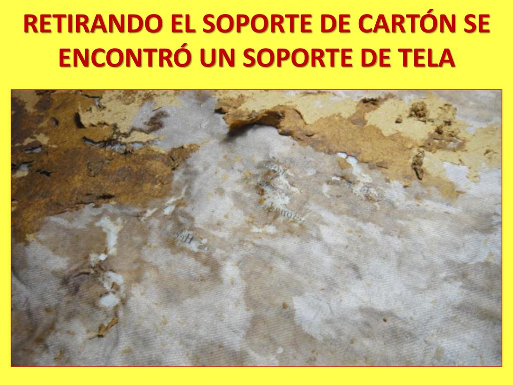 RETIRANDO EL SOPORTE DE CARTÓN SE ENCONTRÓ UN SOPORTE DE TELA