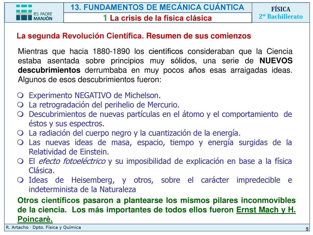 13. FUNDAMENTOS DE MECÁNICA CUÁNTICA 1 La crisis de la física clásica