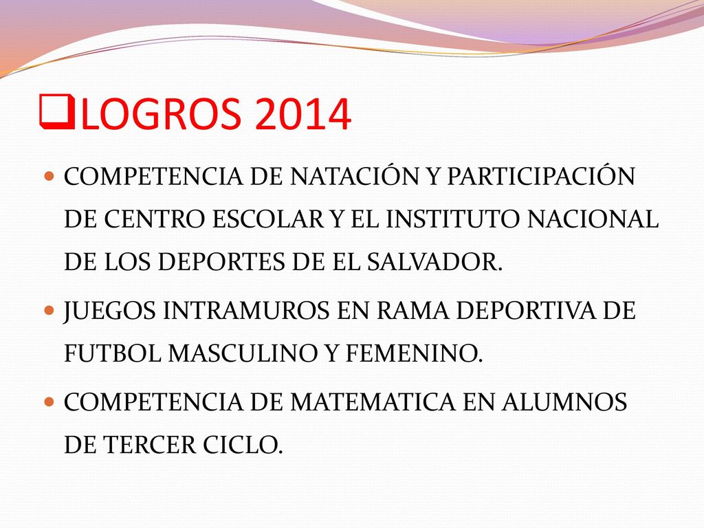LOGROS 2014 COMPETENCIA DE NATACIÓN Y PARTICIPACIÓN DE CENTRO ESCOLAR Y EL INSTITUTO NACIONAL DE LOS DEPORTES DE EL SALVADOR.