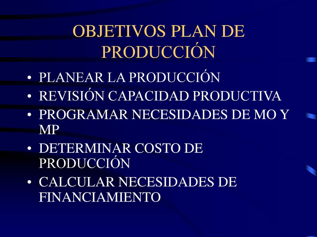 OBJETIVOS PLAN DE PRODUCCIÓN