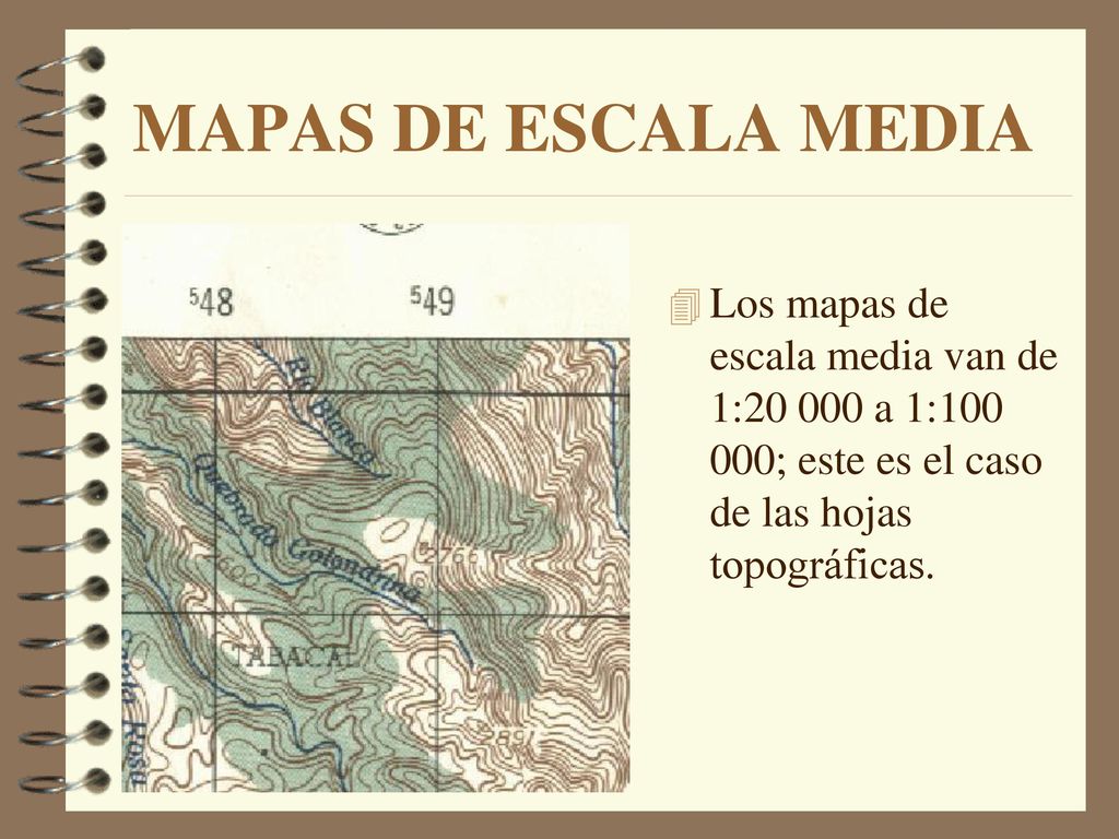 MAPAS DE ESCALA MEDIA Los mapas de escala media van de 1: a 1: ; este es el caso de las hojas topográficas.