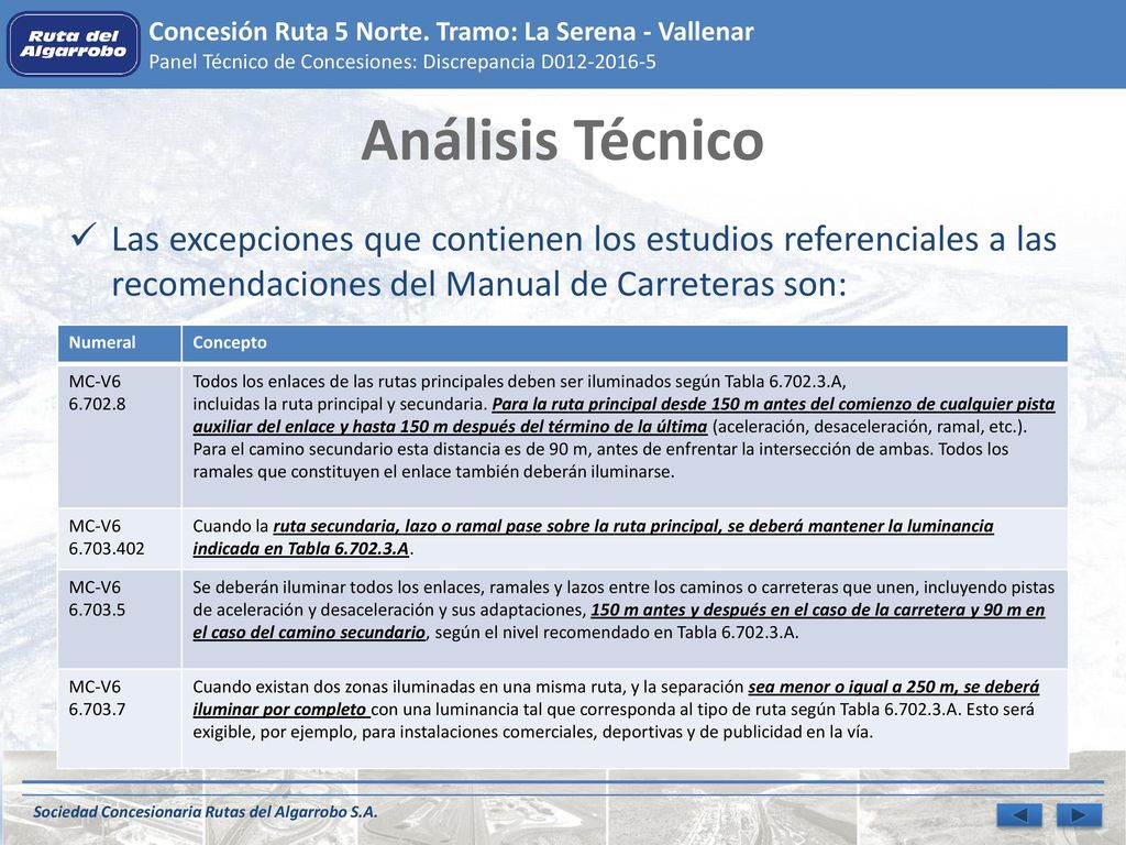 Análisis Técnico Las excepciones que contienen los estudios referenciales a las recomendaciones del Manual de Carreteras son: