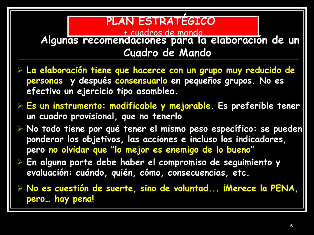 Algunas recomendaciones para la elaboración de un Cuadro de Mando