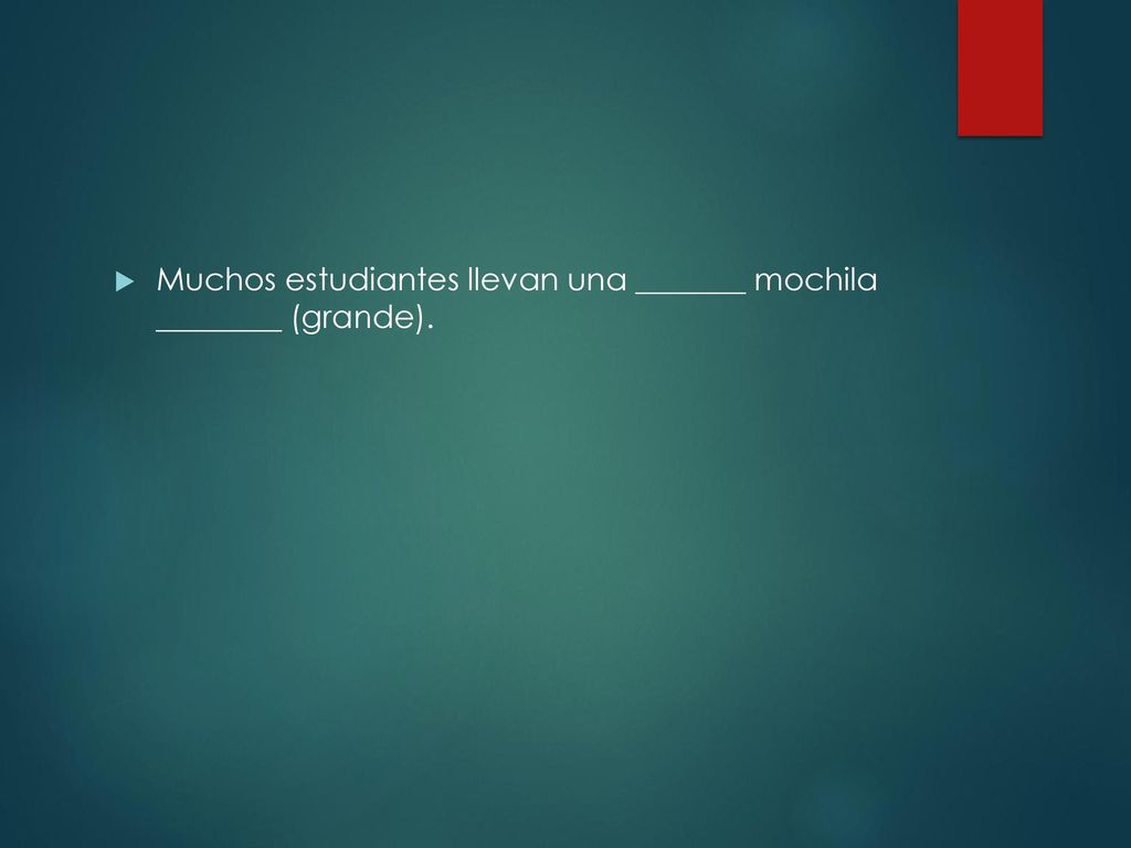 Muchos estudiantes llevan una _______ mochila ________ (grande).