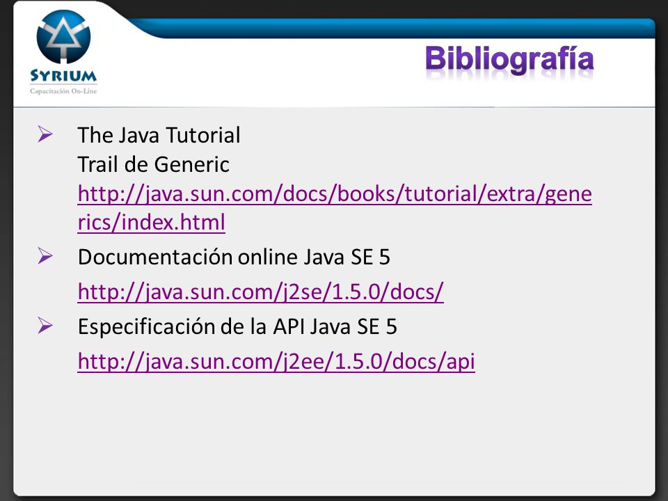 Bibliografía The Java Tutorial Trail de Generic