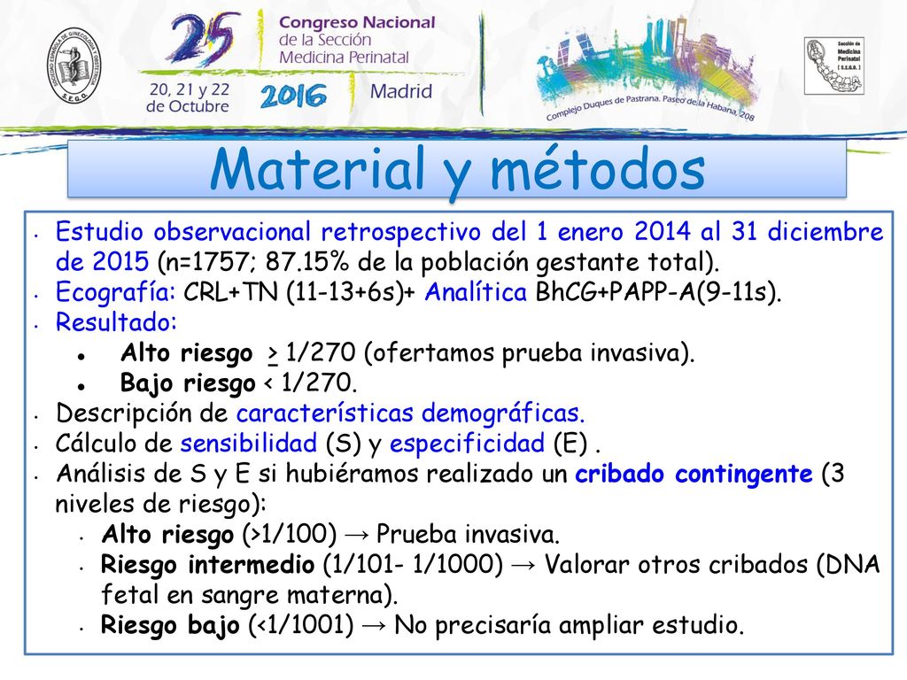 Material y métodos Estudio observacional retrospectivo del 1 enero 2014 al 31 diciembre de 2015 (n=1757; 87.15% de la población gestante total).