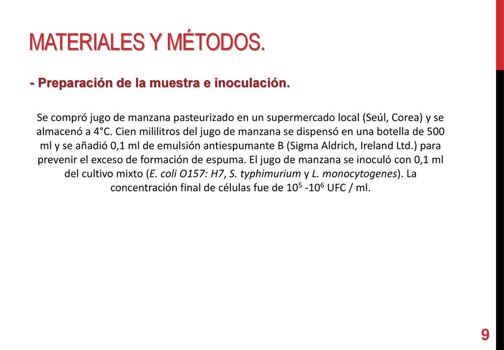 Materiales y métodos. - Preparación de la muestra e inoculación.