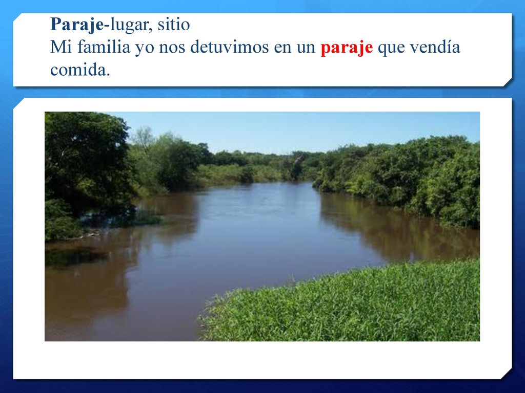 Paraje-lugar, sitio Mi familia yo nos detuvimos en un paraje que vendía comida.