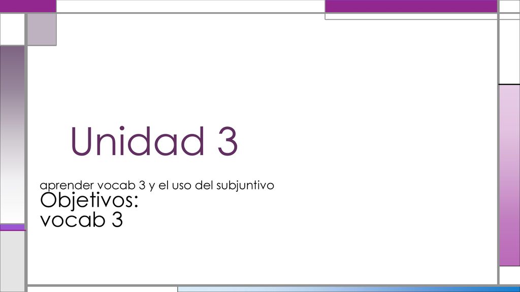 aprender vocab 3 y el uso del subjuntivo Objetivos: vocab 3