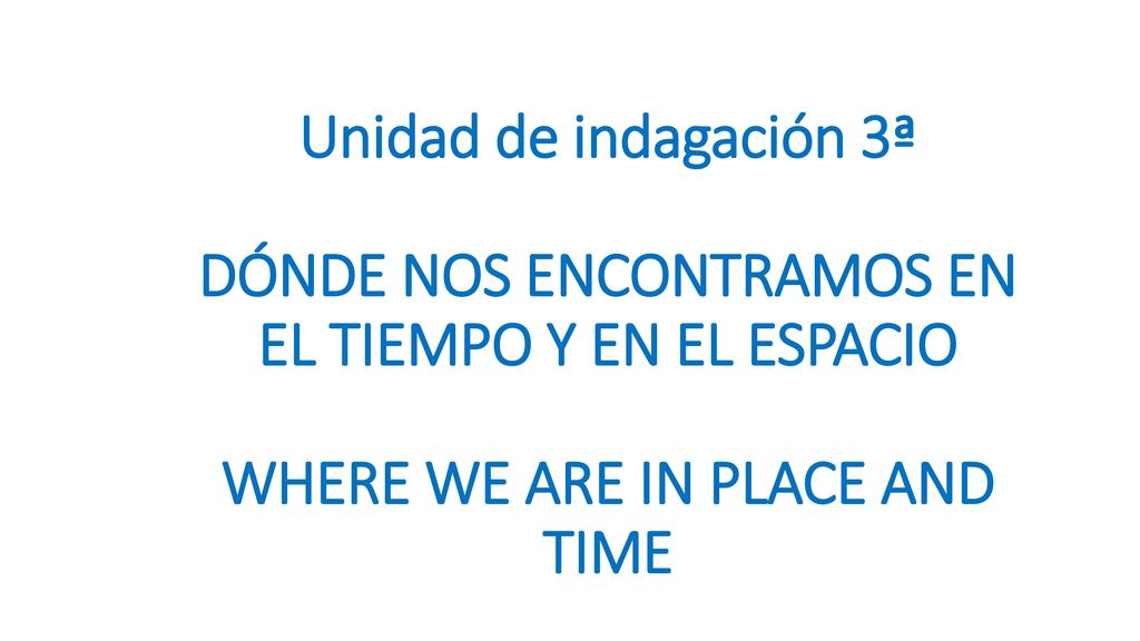 Unidad de indagación 3ª DÓNDE NOS ENCONTRAMOS EN EL TIEMPO Y EN EL ESPACIO WHERE WE ARE IN PLACE AND TIME