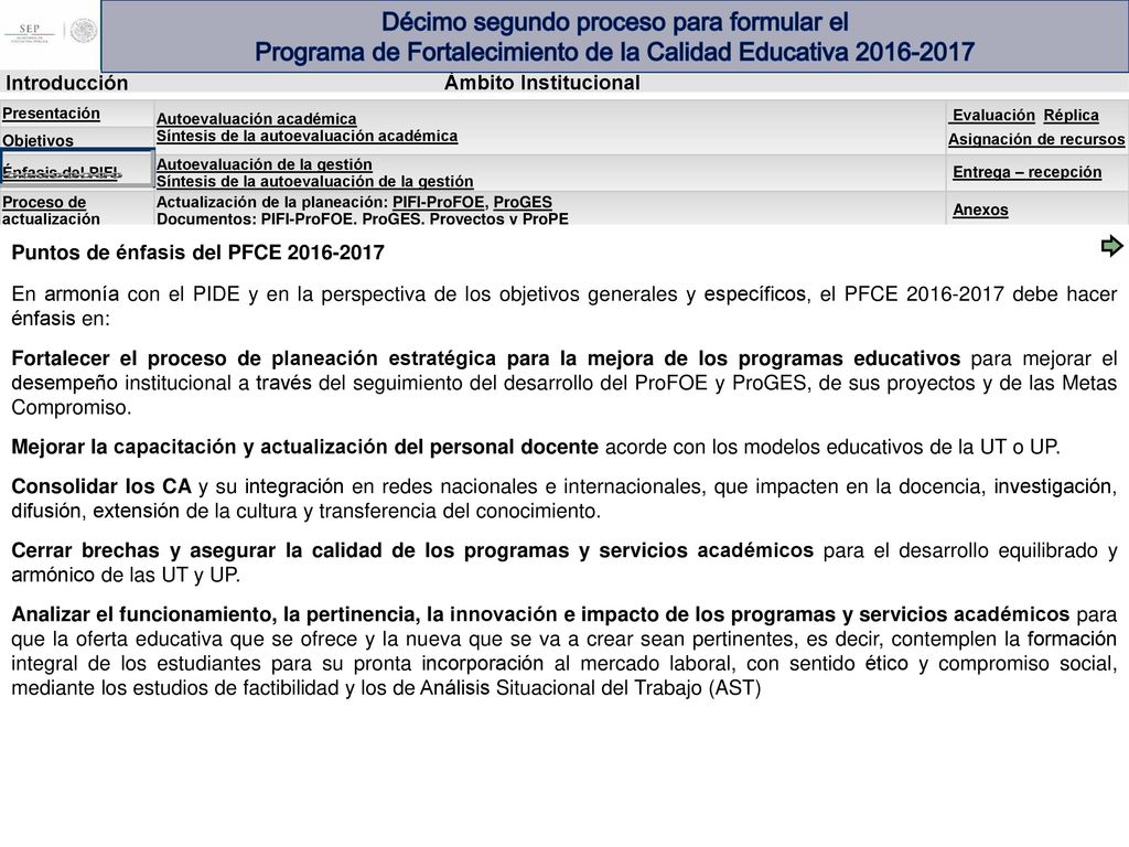 Décimo segundo proceso para formular el Programa de Fortalecimiento de la Calidad Educativa