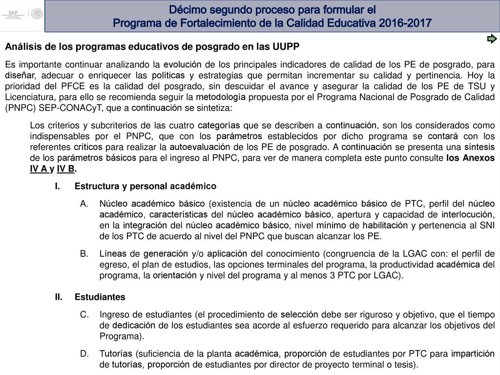 Décimo segundo proceso para formular el Programa de Fortalecimiento de la Calidad Educativa