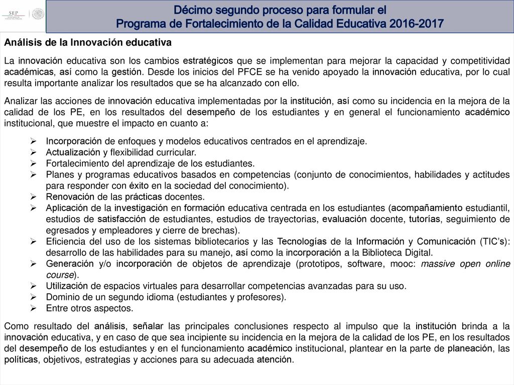 Décimo segundo proceso para formular el Programa de Fortalecimiento de la Calidad Educativa