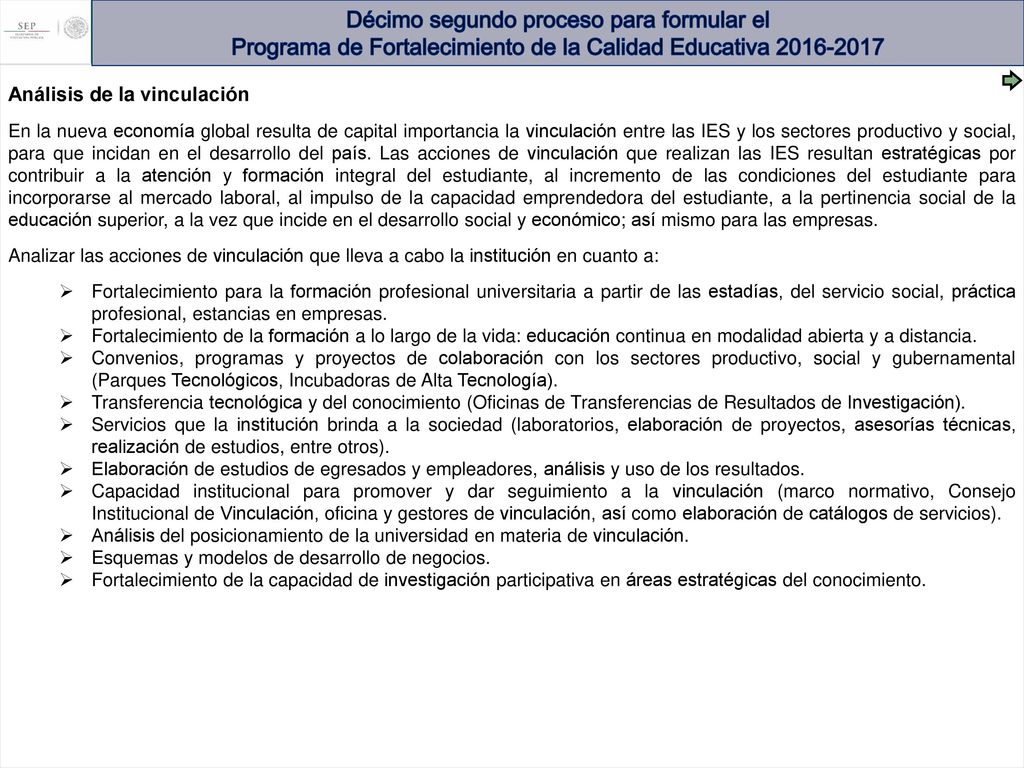 Décimo segundo proceso para formular el Programa de Fortalecimiento de la Calidad Educativa