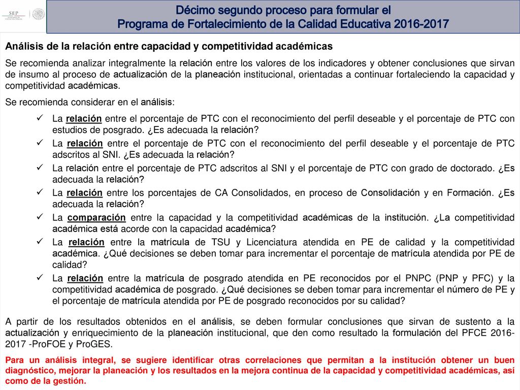 Décimo segundo proceso para formular el Programa de Fortalecimiento de la Calidad Educativa