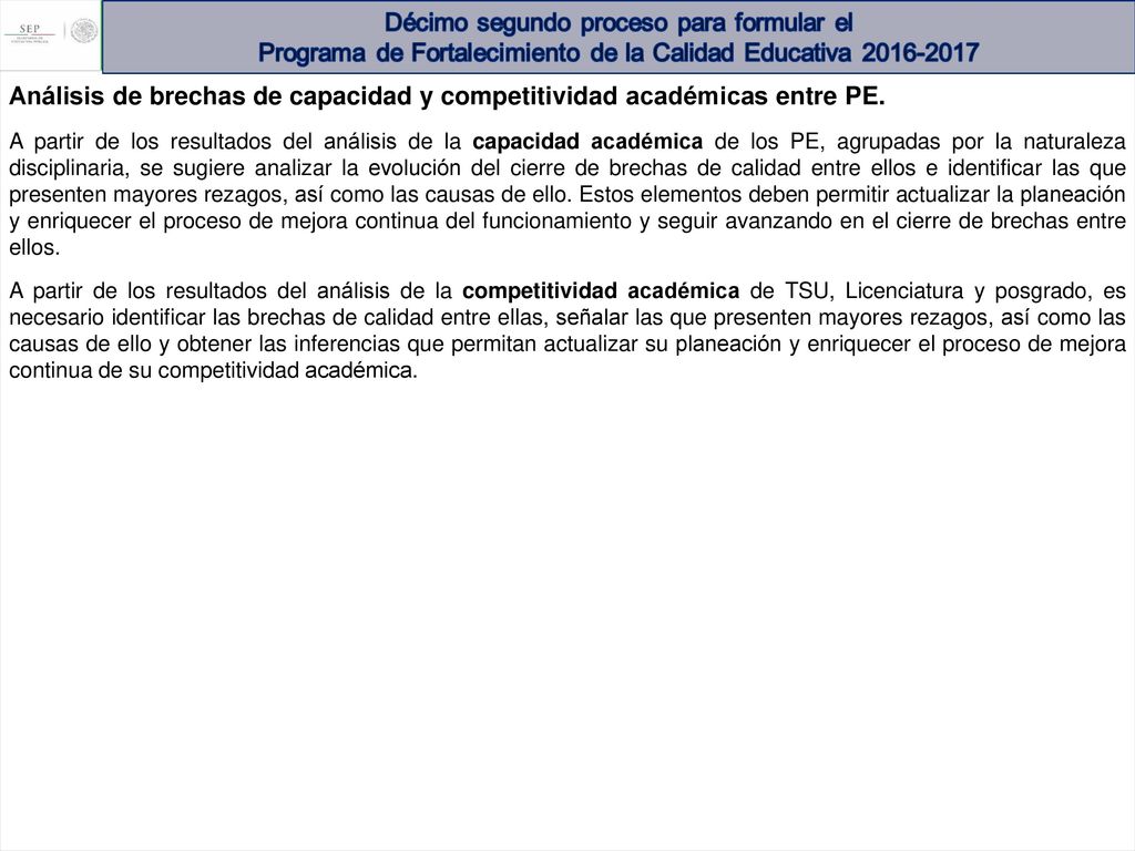 Análisis de brechas de capacidad y competitividad académicas entre PE.