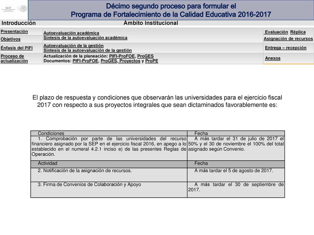 Décimo segundo proceso para formular el Programa de Fortalecimiento de la Calidad Educativa