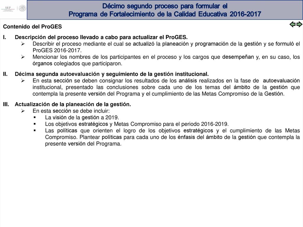 Contenido del ProGES Descripción del proceso llevado a cabo para actualizar el ProGES.